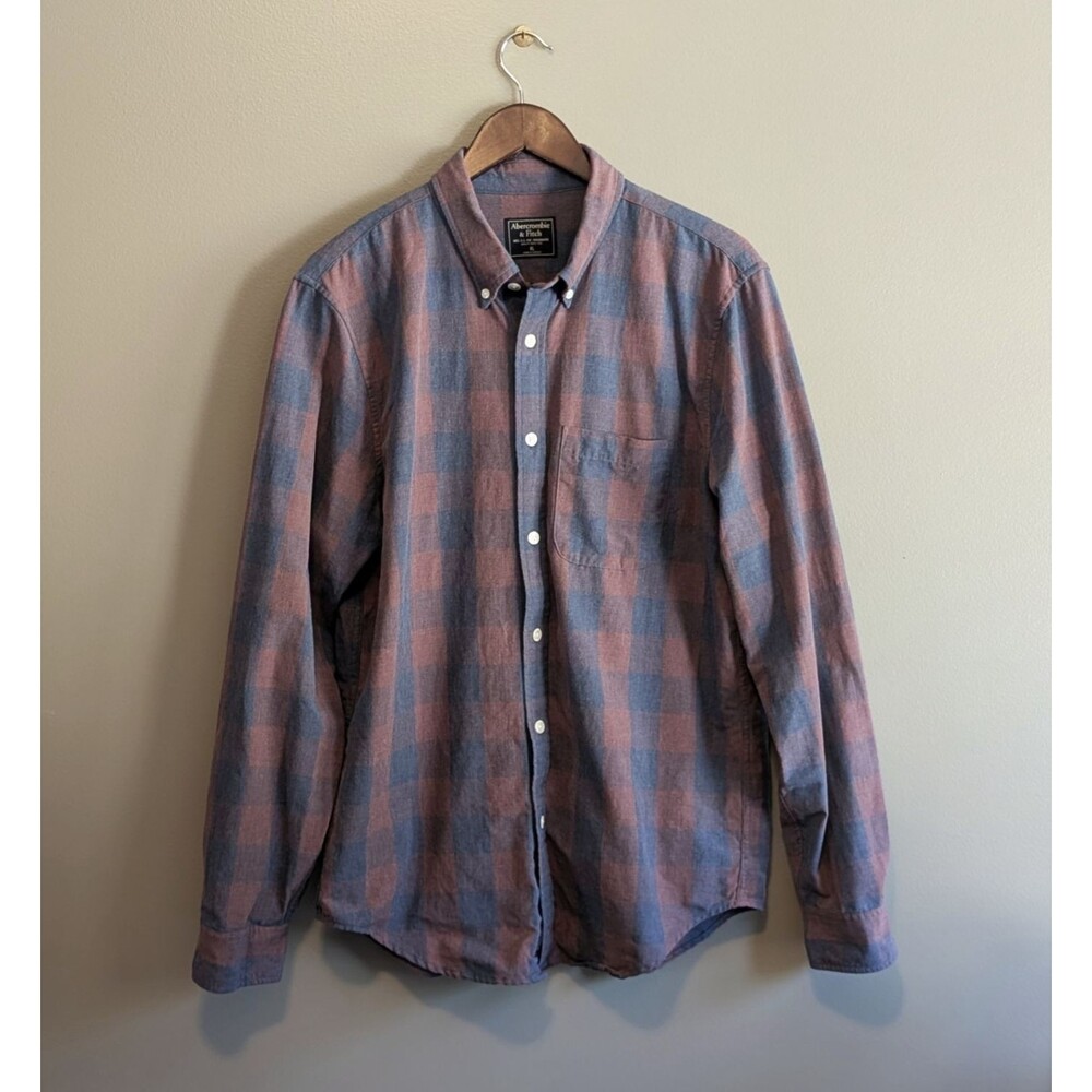 Abercrombie & Fitch Mens XL Blue Red Check Button Down Shirt Long Sleeve AF